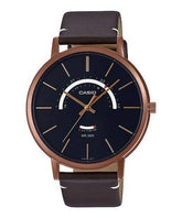 Casio, Men’s Watch Analog, Black Dial Brown Leather Band, MTP-B105RL-1AVD